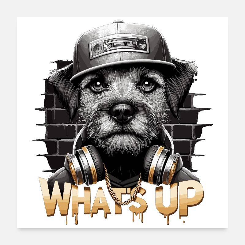 Border Terrier Was geht ab Kopfhörer Geschenk Poster 60x60 cm