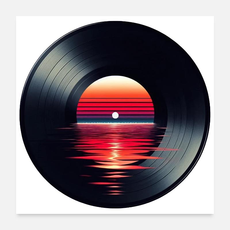 Vinyl LP Music Record, Retro Sunset Poster 24" x 24" (60x60 cm)