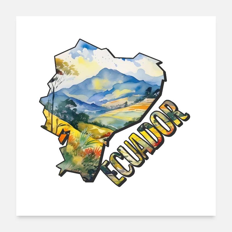 Carte à l’aquarelle de l’Équateur Poster 60 x 60 cm