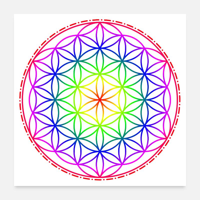Fleur de vie arc-en-ciel Poster 60 x 60 cm