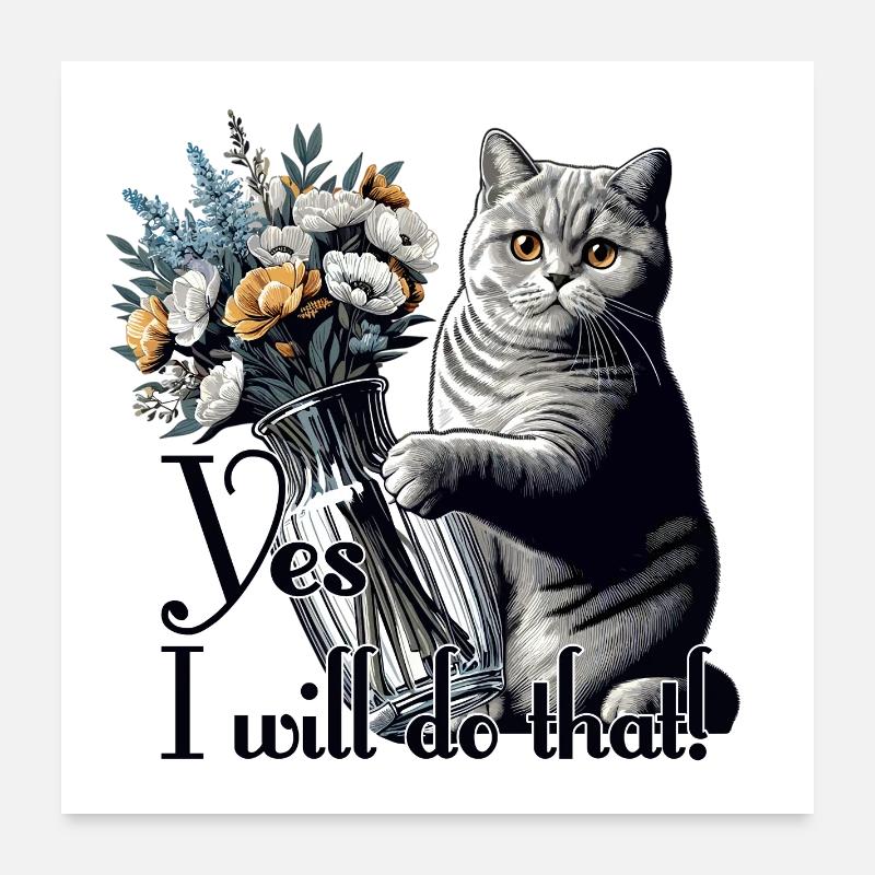 BKH Britisch Kurzhaar Katze Vase umkippen Geschenk Poster 60x60 cm