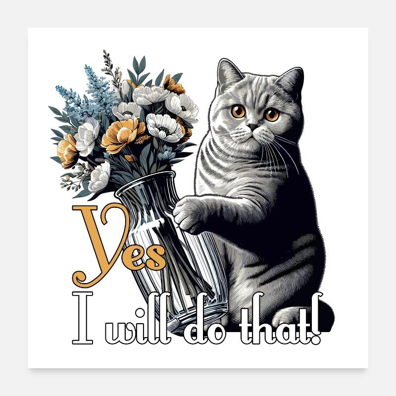 BKH Britisch Kurzhaar Katze Vase umkippen Geschenk Poster 60x60 cm