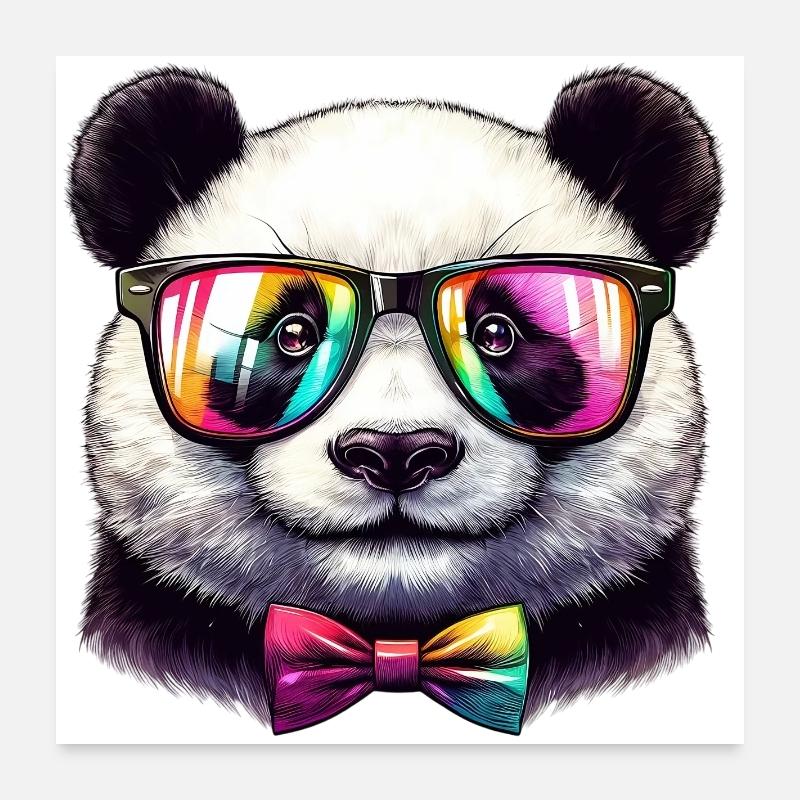 Panda with Glasses and Bow Tie Poster 24" x 24" (60x60 cm)