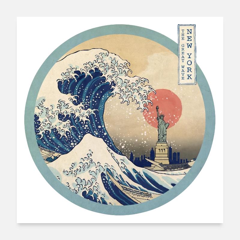 The Great Wave and New York Poster 24" x 24" (60x60 cm)