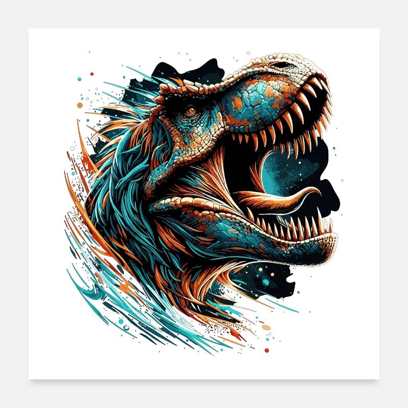 Cadeau de dinosaure T-Rex rugissant Poster 60 x 60 cm