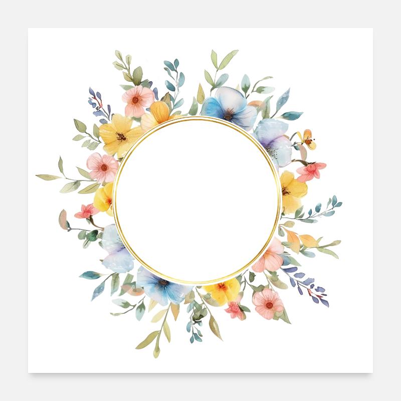 Floral circle, spring flowers, customizable Poster 24" x 24" (60x60 cm)