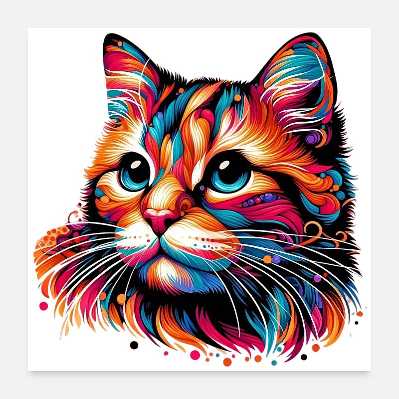 Katze - Poster 60x60 cm - Weiß