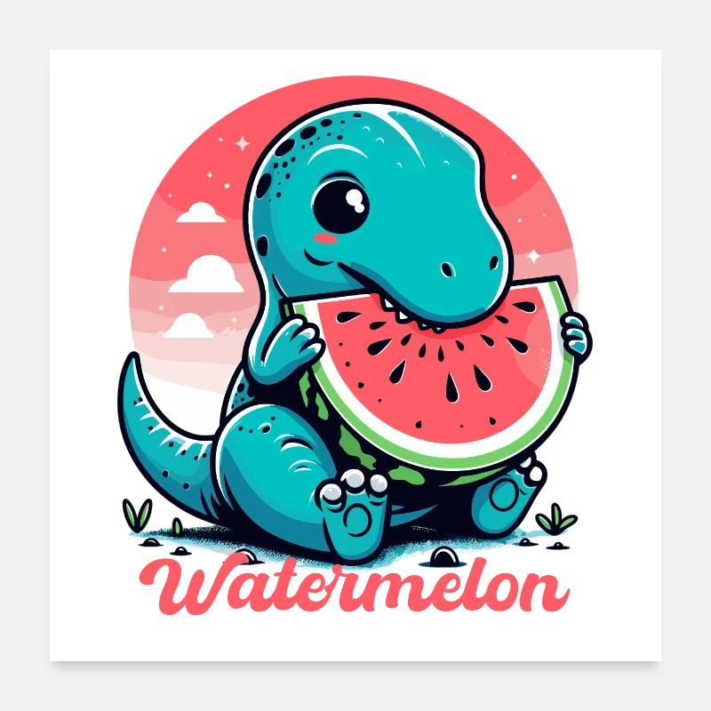 Mignon T-Rex Watermelon Cadeau d’été Poster 60 x 60 cm