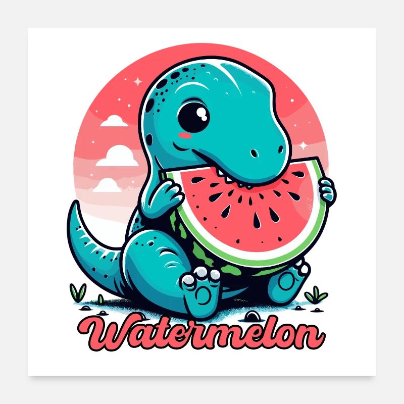 Mignon T-Rex Watermelon Cadeau d’été Poster 60 x 60 cm