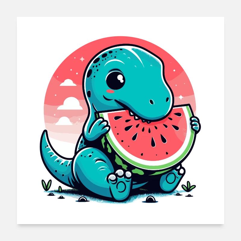 Mignon T-Rex Watermelon Cadeau d’été Poster 60 x 60 cm