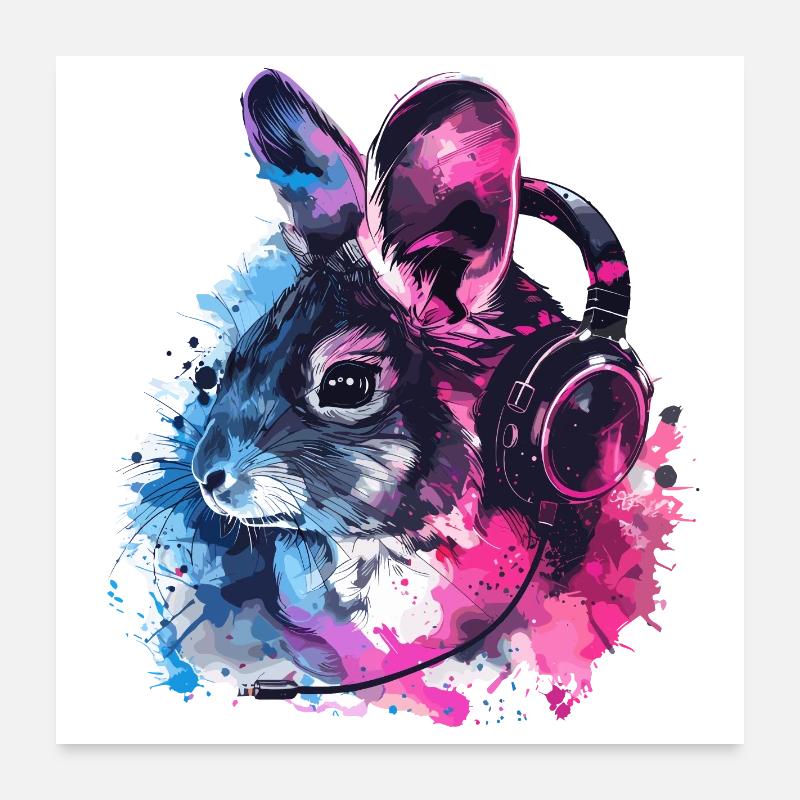 Chinchilla Chinchillas Wollmaus mit Kopfhörer Poster 60x60 cm