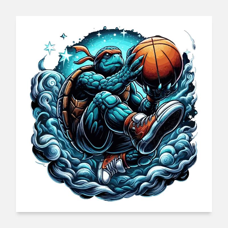Basketball Turtle Dunking Gift Poster 24" x 24" (60x60 cm)