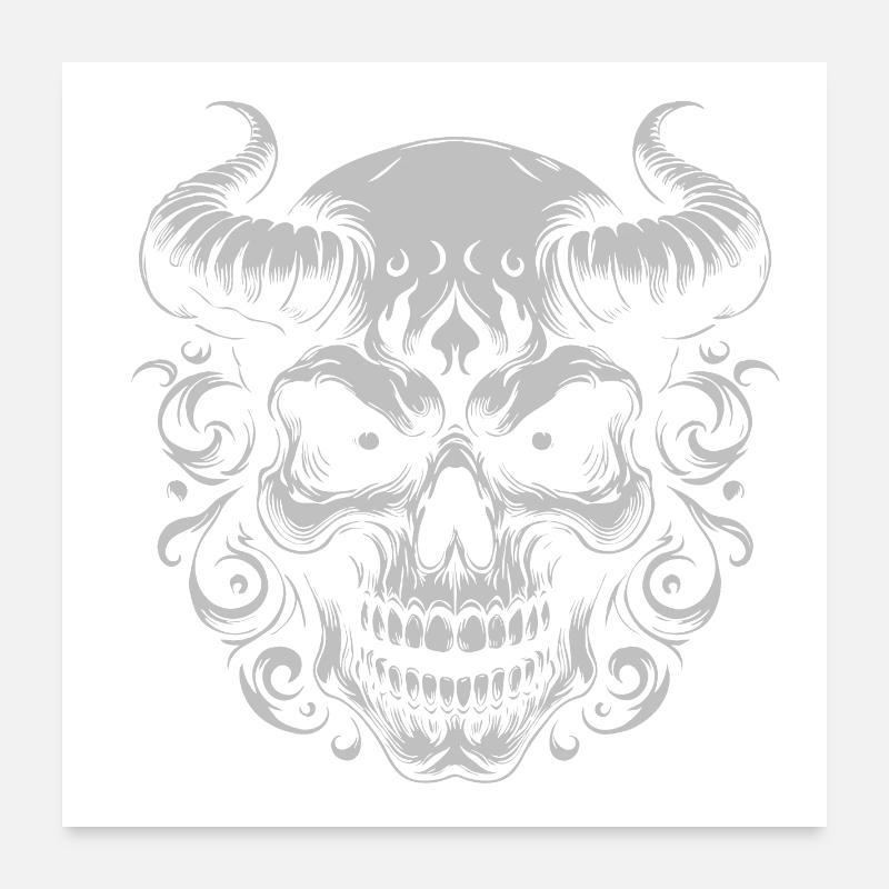 Dämonischer Hornschädel Ornament - Poster 60x60 cm - Weiß
