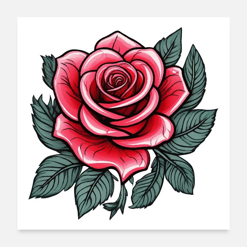 Tatouage Rose Fleur de Rose Poster 60 x 60 cm