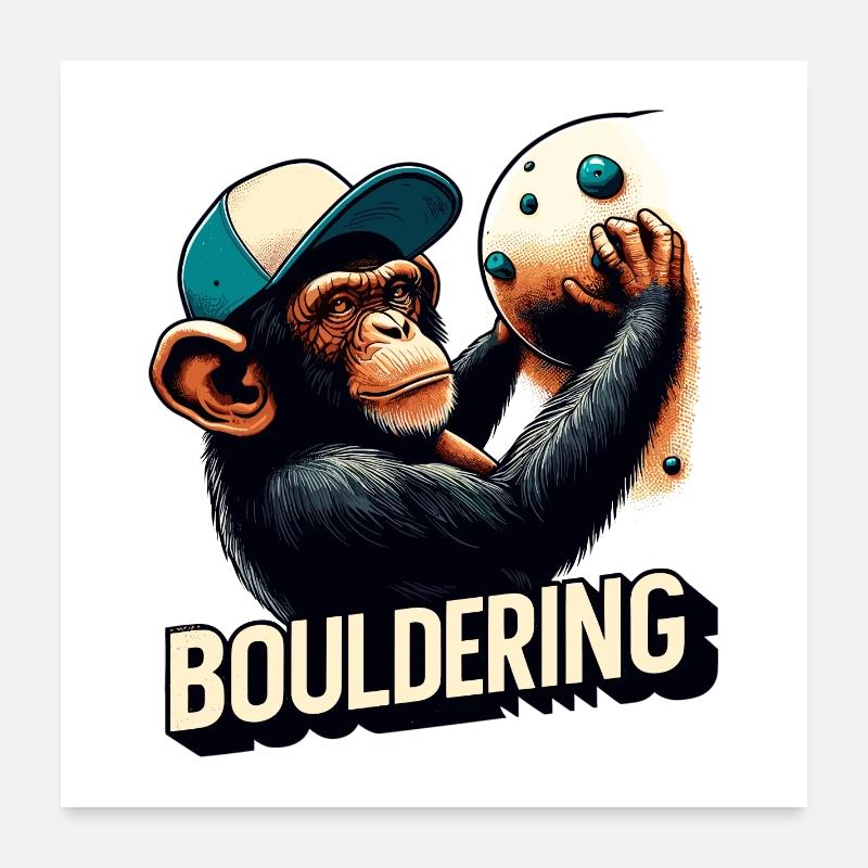 Bouldering Chimpanzee Climbing Gift Poster 24" x 24" (60x60 cm)