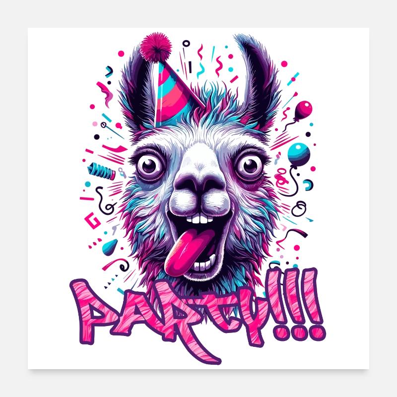 Party Lama feiern Geschenk Poster 60x60 cm