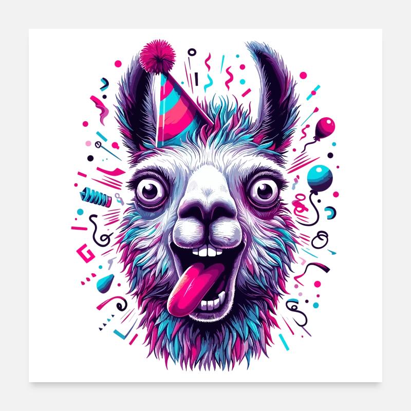 Party Lama feiern Geschenk Poster 60x60 cm