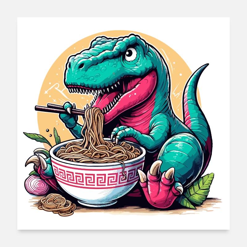 Süßer T-Rex Ramen Dino Dinosaurier Geschenk Poster 60x60 cm