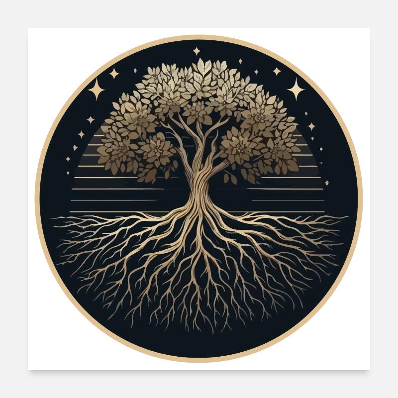 Silhouette d’arbre Racines Poster 60 x 60 cm