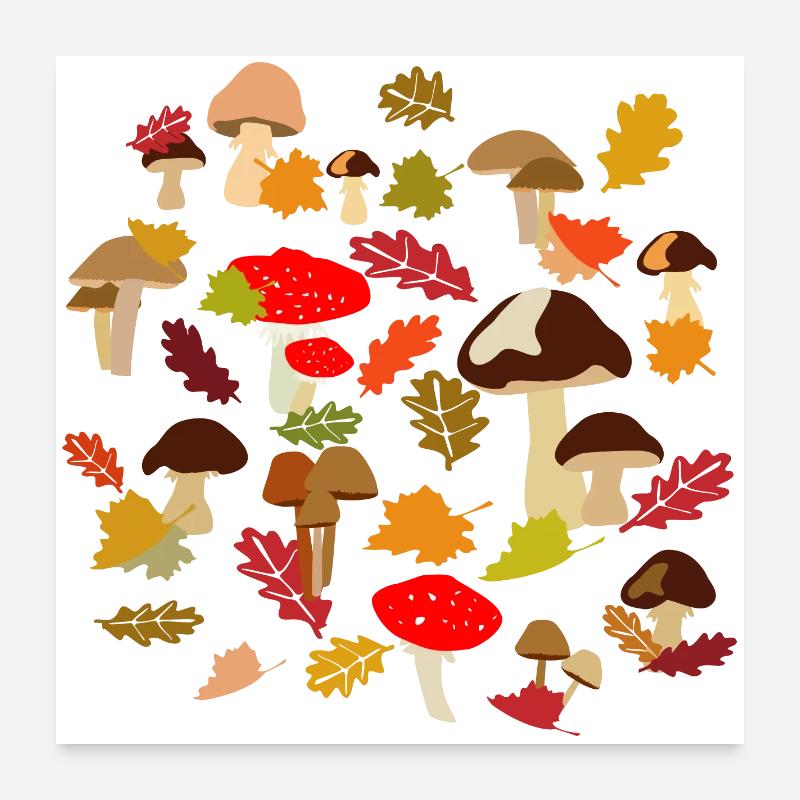 Autumn Forest Mushroom Pattern Poster 24" x 24" (60x60 cm)