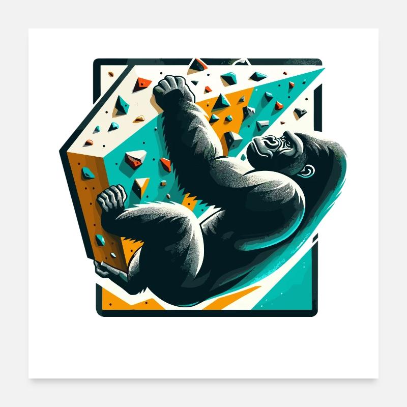 Bouldern Gorilla Geschenk - Poster 60x60 cm - Weiß