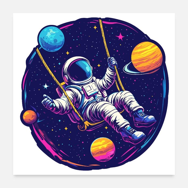 Astronaut with swing in space Poster 24" x 24" (60x60 cm)