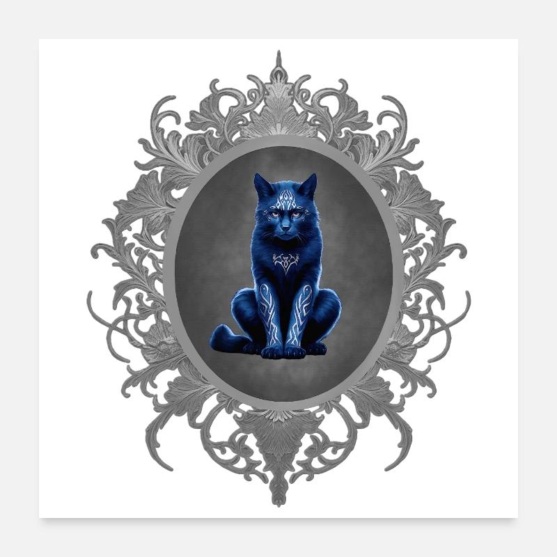 Sitzende katze, tribals, Rahmen, goth Poster 60x60 cm