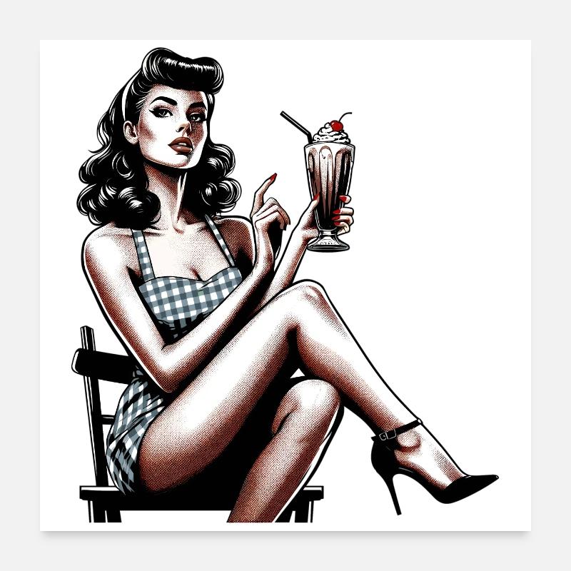 Rockabilly Milchshake retro vintage Geschenk Poster 60x60 cm