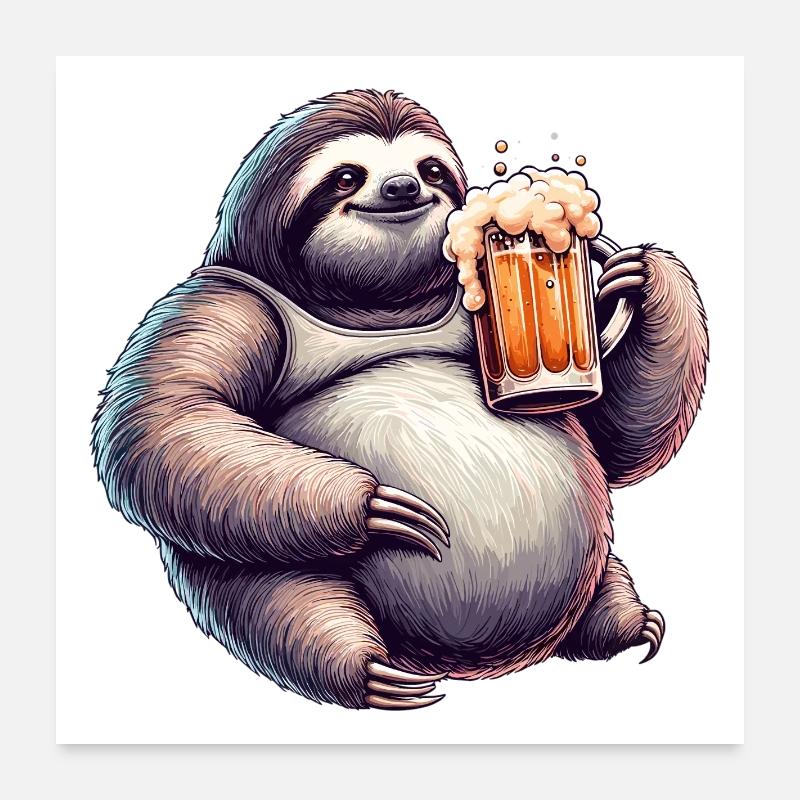 Dad Bod Beer Belly Bière Sloth Cadeau Poster 60 x 60 cm