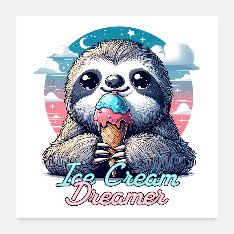Cream Dreamer Cute Sloth with Cream Gift Poster 24" x 24" (60x60 cm)