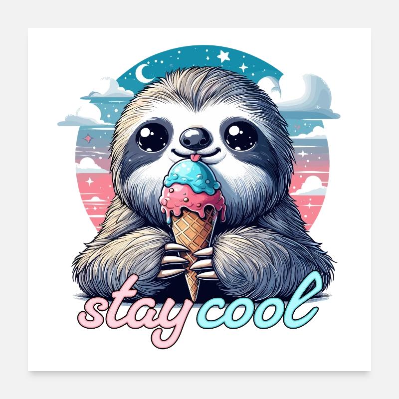 Bleib cool süßes Faultier mit Eis Geschenk Poster 60x60 cm