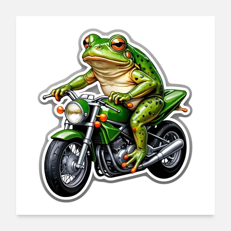 Frosch auf Motorrad - Poster 60x60 cm - Weiß