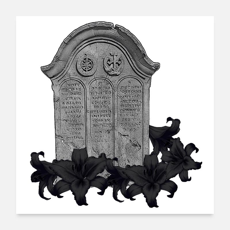 Grabstein mit Lilien, gothic design Poster 60x60 cm