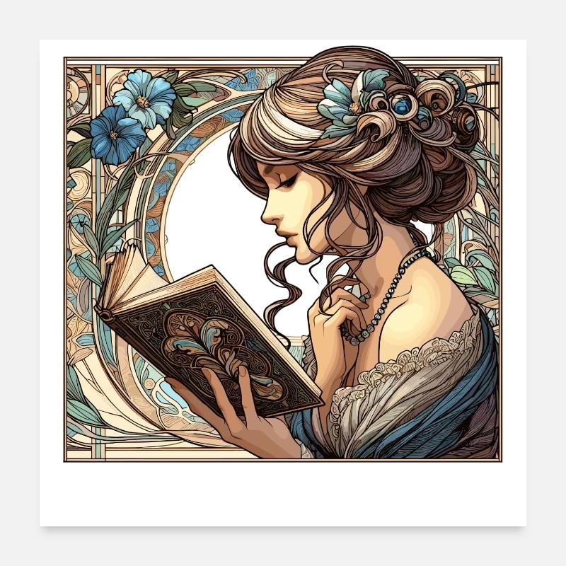 Frau Lesen Schmökern Buch Bücher Geschenk Poster 60x60 cm