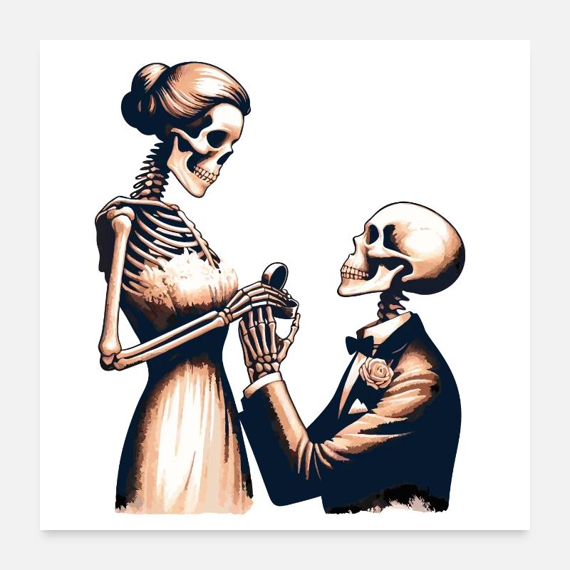 Conception de parodie de squelette de mariage - Poster 60 x 60 cm - blanc