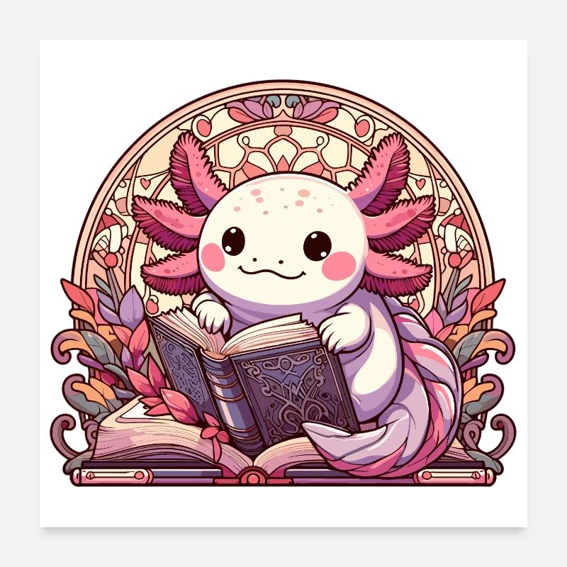 Axolotl Buch Bücher Lesen Geschenk Poster 60x60 cm