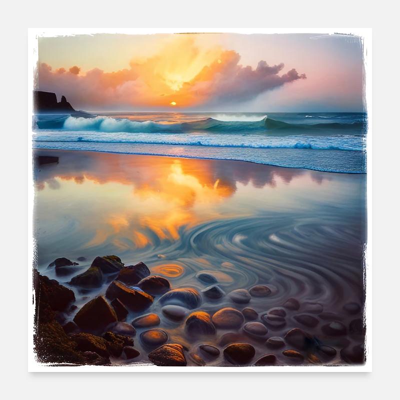 Strand-Kieselsteine - Poster 60x60 cm - Weiß