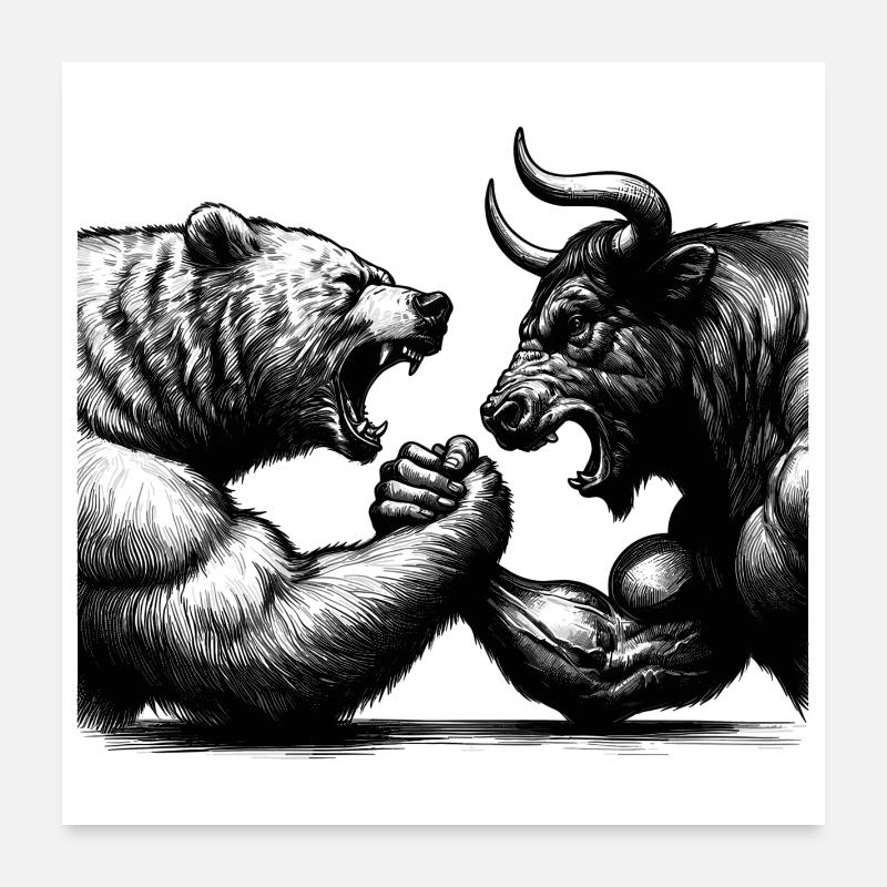 Bourse Marché boursier Bull Bull Bear Cadeau Poster 60 x 60 cm