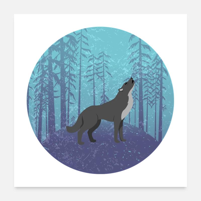Loup dans la forêt de la lune Poster 60 x 60 cm
