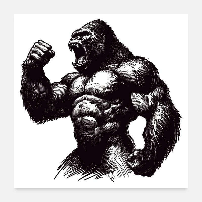 Starker Gorilla Motivation geballte Faust Geschenk Poster 60x60 cm