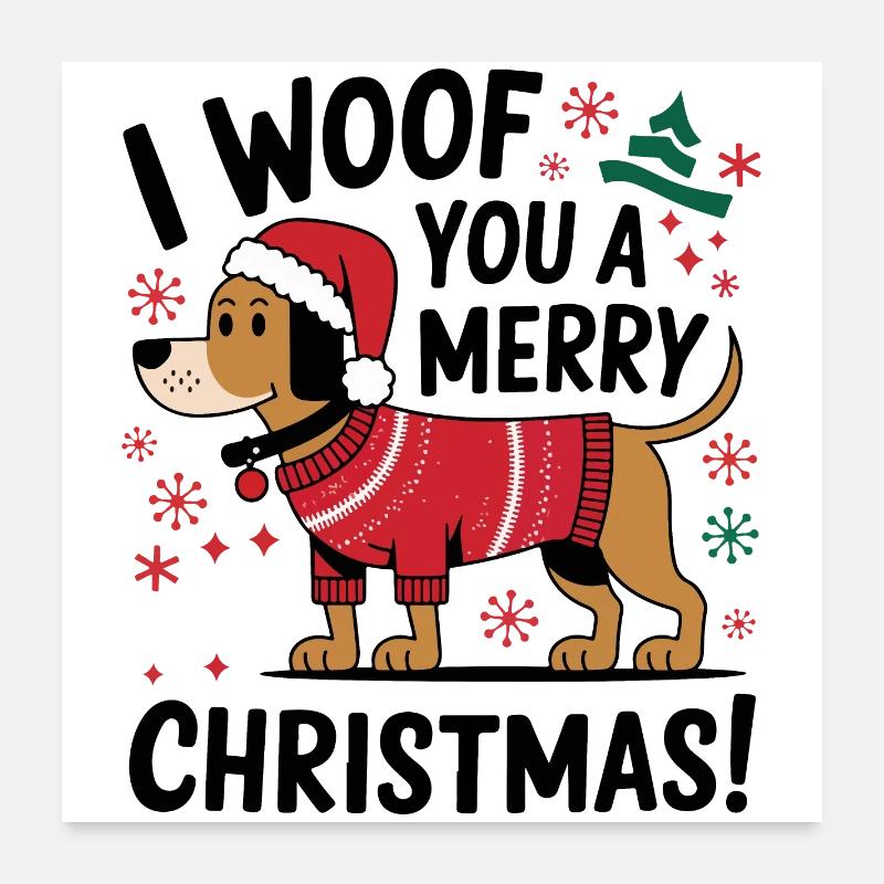 Festlicher Hund im Weihnachtspullover Poster 60x60 cm