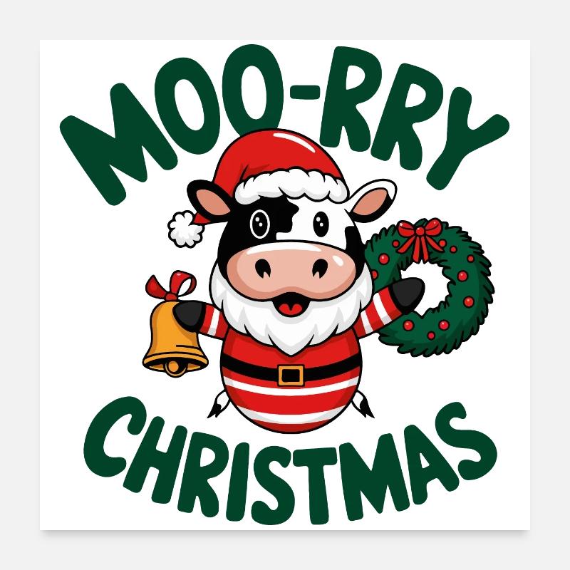 Vache festive Père Noël Design de Noël Poster 60 x 60 cm