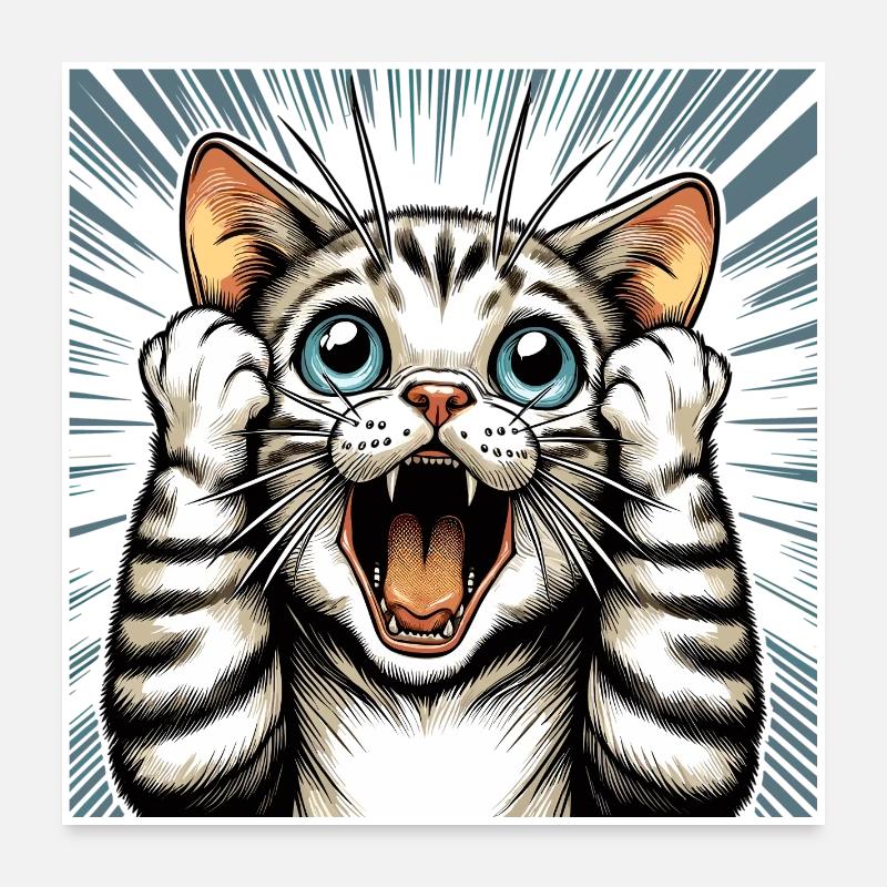 Shocked Cat Cats Gift Poster 24" x 24" (60x60 cm)