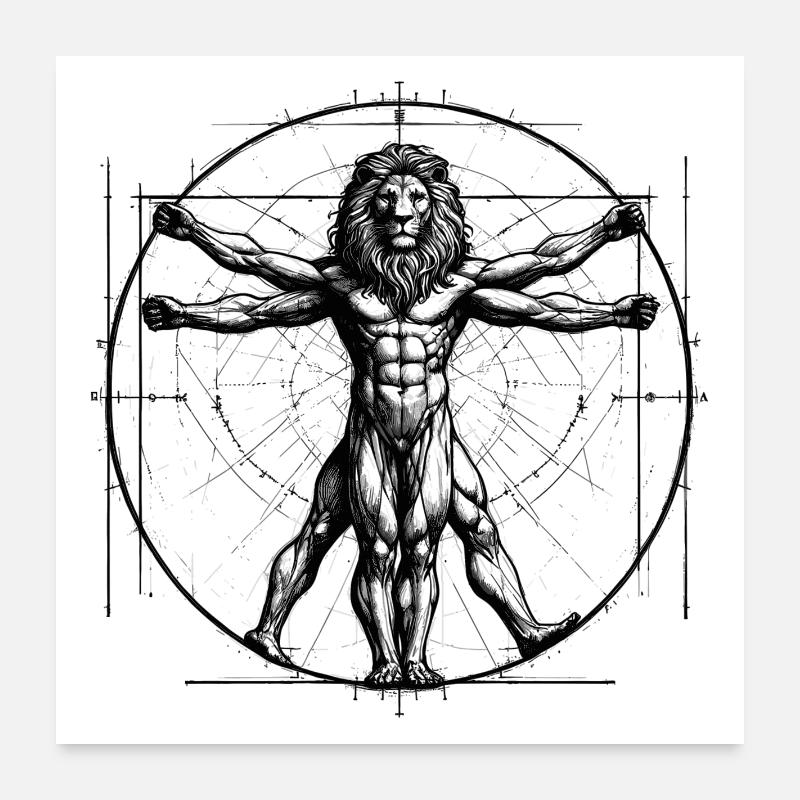Vitruvian Lion Sketch Drawing Gift Poster 24" x 24" (60x60 cm)