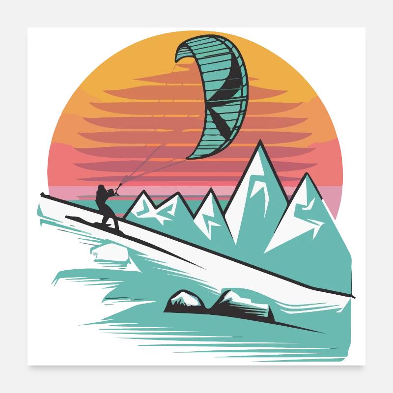 Snowkite Coucher de soleil minimaliste Poster 60 x 60 cm