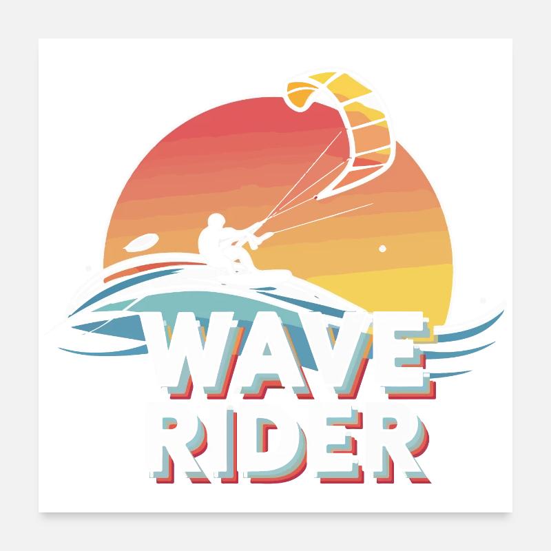 Sunset Wave Rider Kiteboarding Design Poster 24" x 24" (60x60 cm)