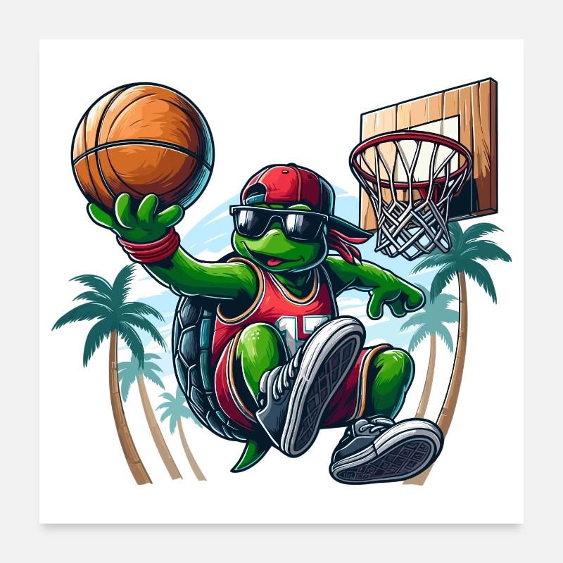 Basketball Turtle Dunking Cool Gift Poster 24" x 24" (60x60 cm)