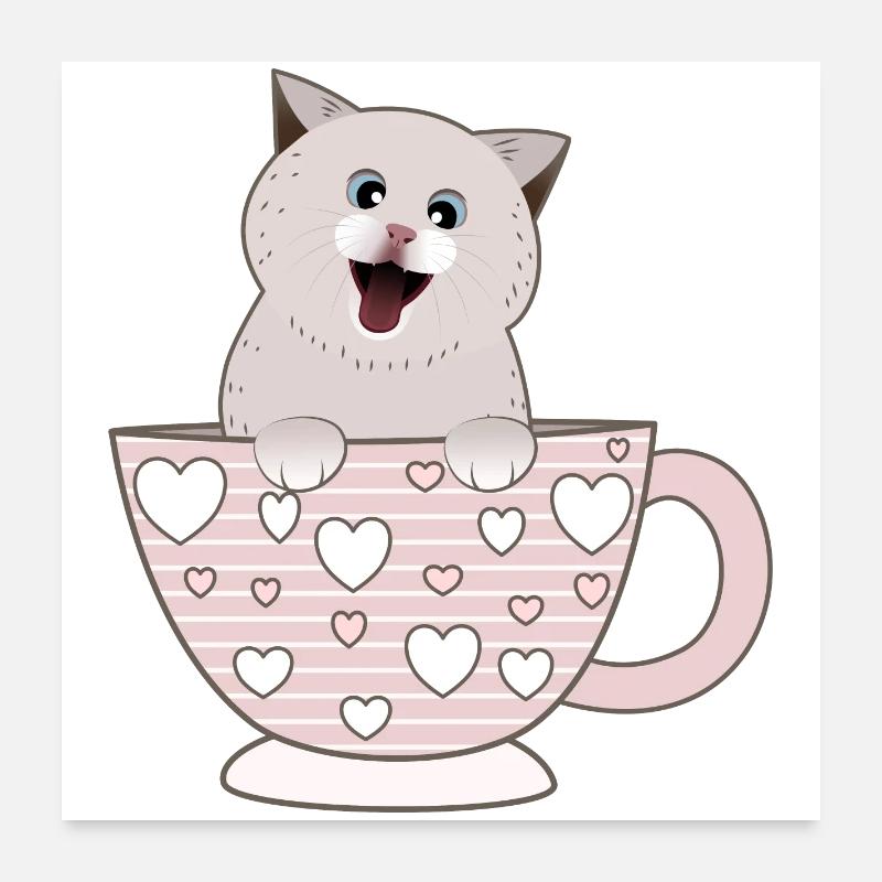 tasse chat mignon Poster 60 x 60 cm
