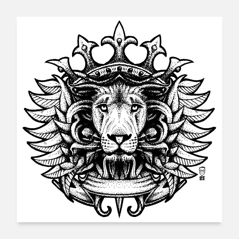 Lion Roi - Poster 60 x 60 cm - blanc