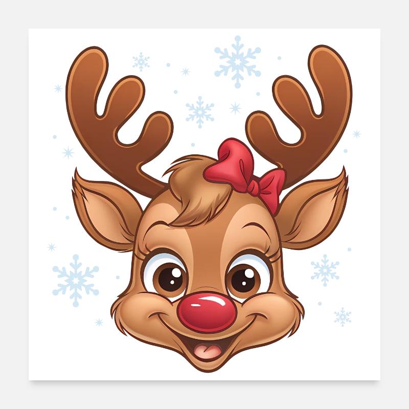 Süßes Rentier-Mädchen mit Schneeflocken Poster 60x60 cm